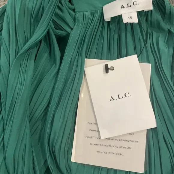 A.L.C. Rio Cross Front Plissé Top Green 10 M Halter Blouse Sleeveless $350 - Picture 5 of 5